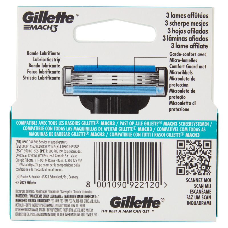 Gillette Mach3 Lamette di ricambio per Rasoio da Uomo, 5 Ricariche