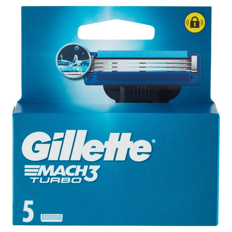 Gillette Mach3 Turbo Lamette di ricambio per Rasoio da Uomo, 5 Ricariche