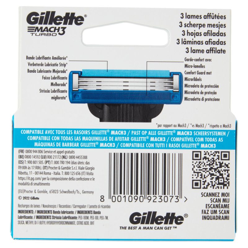 Gillette Mach3 Turbo Lamette di ricambio per Rasoio da Uomo, 5 Ricariche