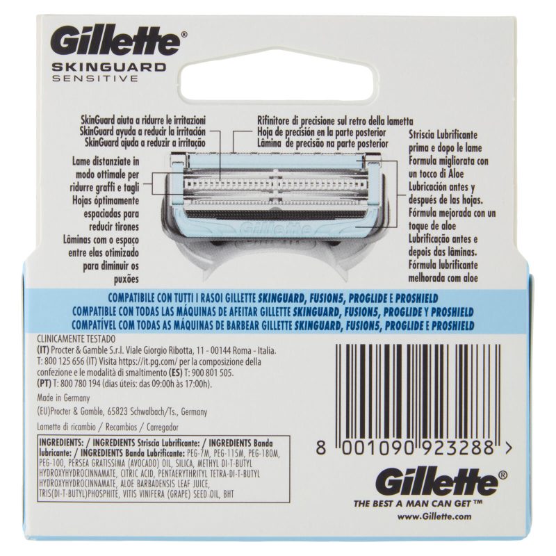 Gillette Skinguard Sensitive Lamette di ricambio per Rasoio da Uomo, 4 Ricariche