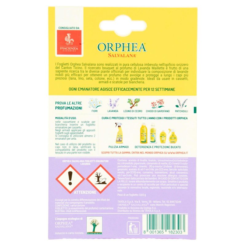 Orphea Salvalana Foglietti per Cassetti e Armadi al Profumo di Lavanda Maillette 12 pz