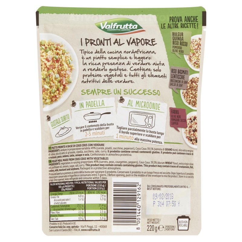 VALFRUTTA PRONTI AL VAPORE COUS COUS     
220 g