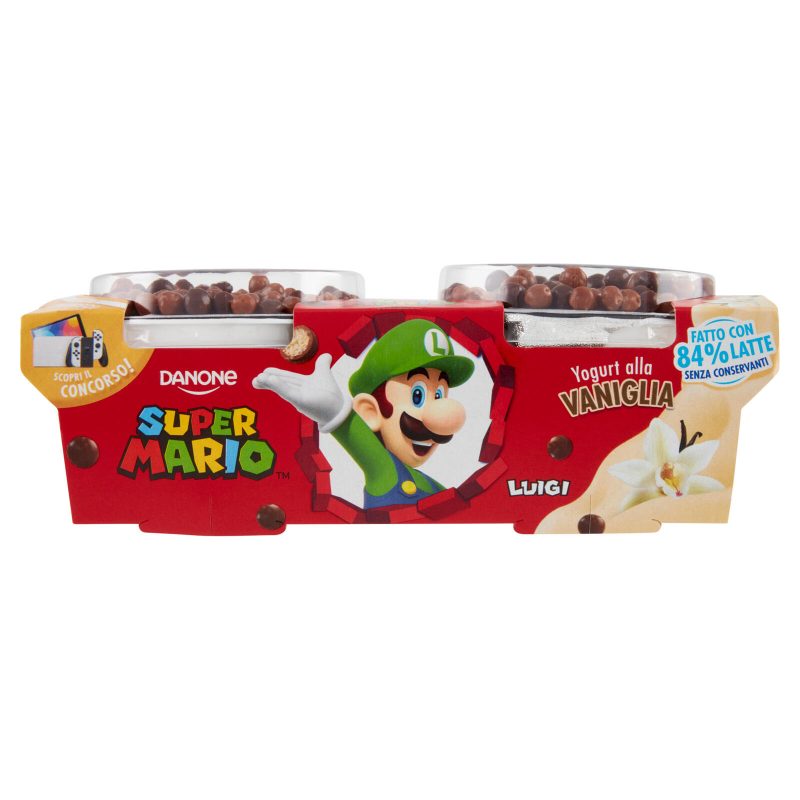 Danone Supermario, Yogurt alla Vaniglia con palline di Cereali ricoperte al Cioccolato, 2x110g