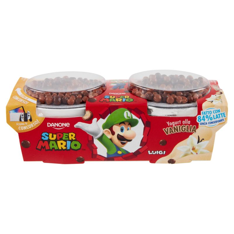 Danone Supermario, Yogurt alla Vaniglia con palline di Cereali ricoperte al Cioccolato, 2x110g