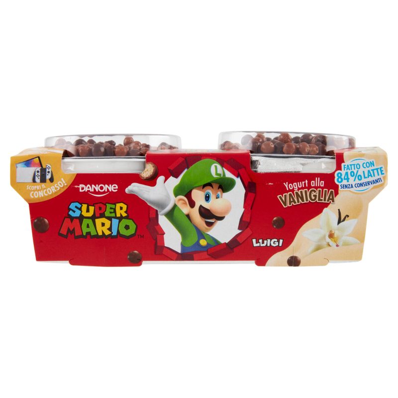 Danone Supermario, Yogurt alla Vaniglia con palline di Cereali ricoperte al Cioccolato, 2x110g