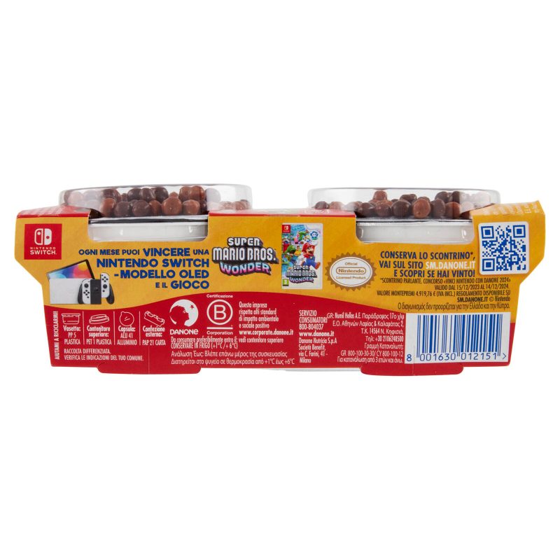 Danone Supermario, Yogurt alla Vaniglia con palline di Cereali ricoperte al Cioccolato, 2x110g