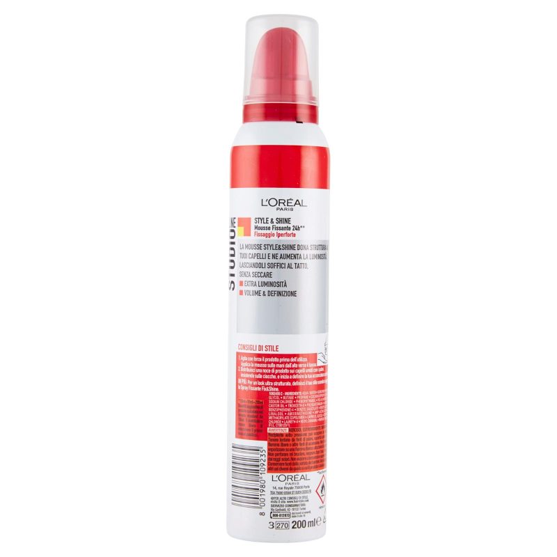 L'Oréal Paris Studio Line Style&shine, Mousse capelli iperforte 200 ml