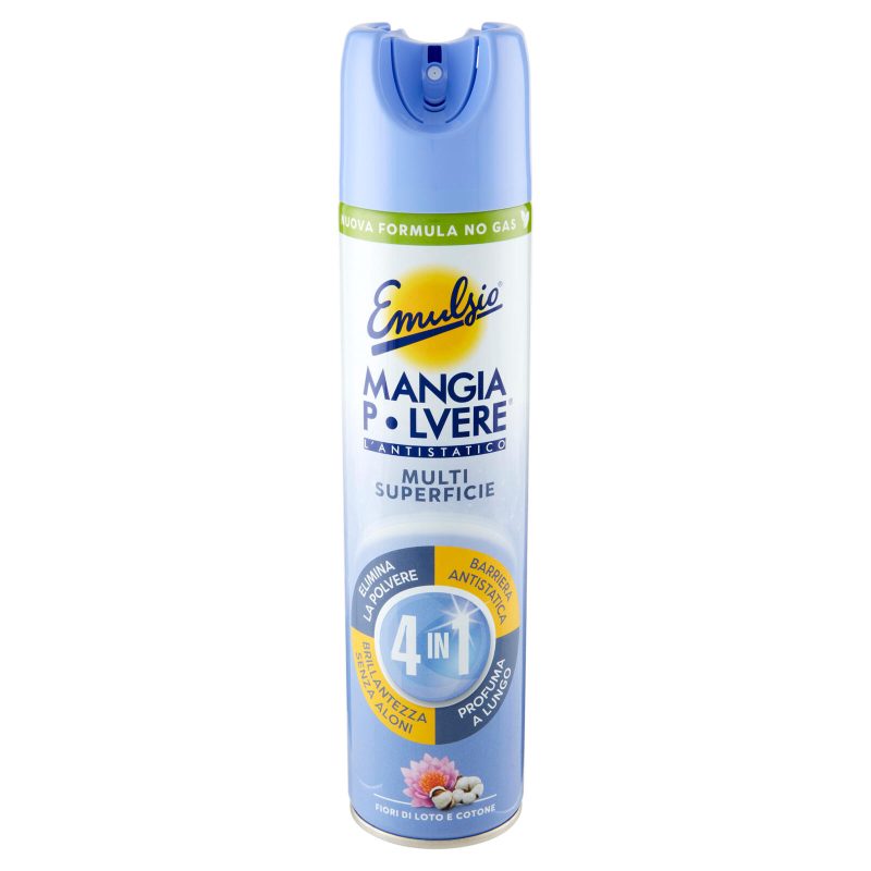 Emulsio Mangia Polvere l'Antistatico Multi Superficie 4 in 1 Fiori di Loto e Cotone 300 ml