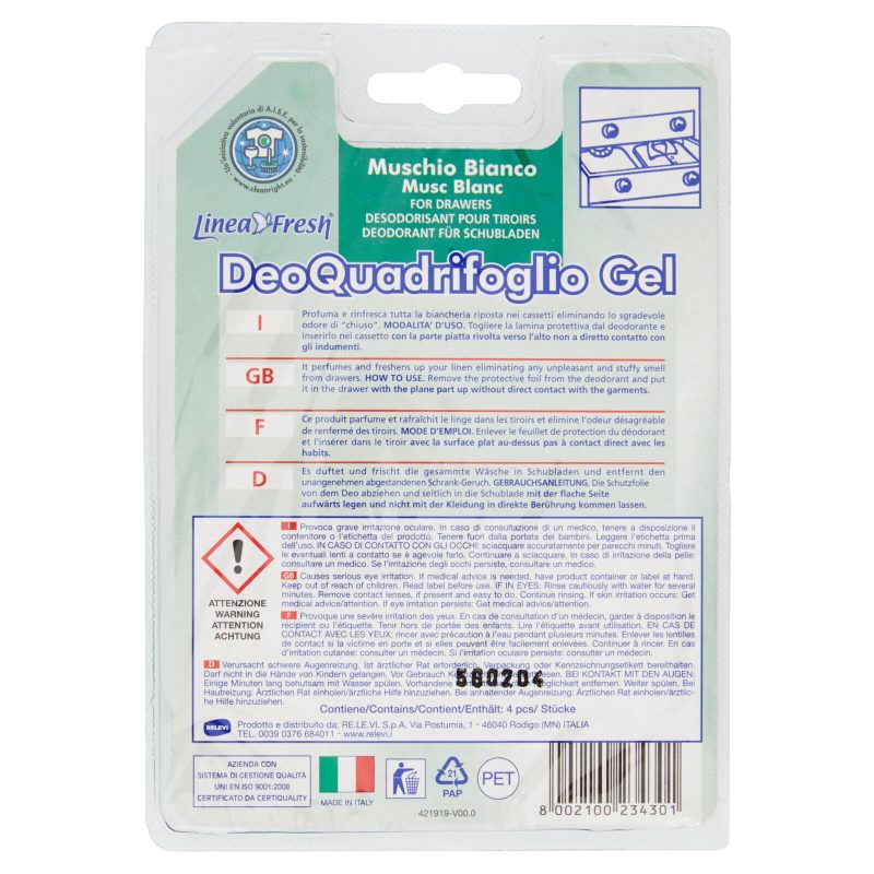 Relevi Linea Fresh DeoQuadrifoglio Gel Muschio Bianco 4 pz