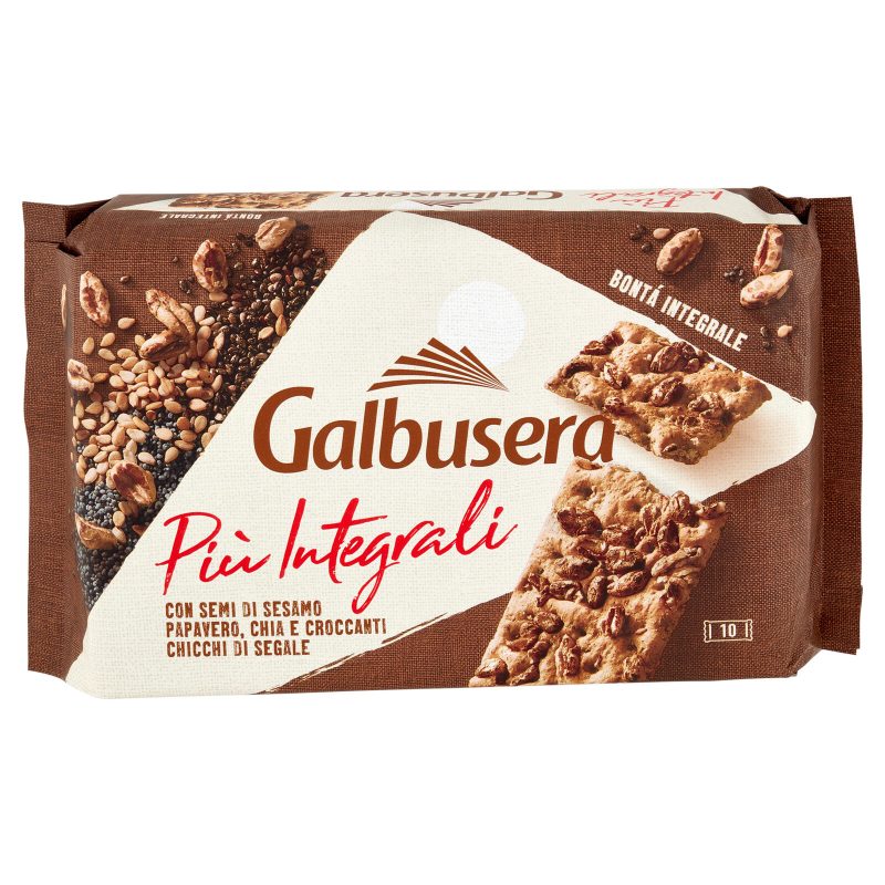 Galbusera Più Integrali con Semi di Sesamo, Papavero, Chia e Croccanti Chicchi di Segale 10 x 38 g