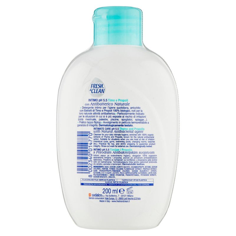 Fresh & Clean Intimo pH 5.5 con Antibatterico Naturale Timo e Propoli 200 ml