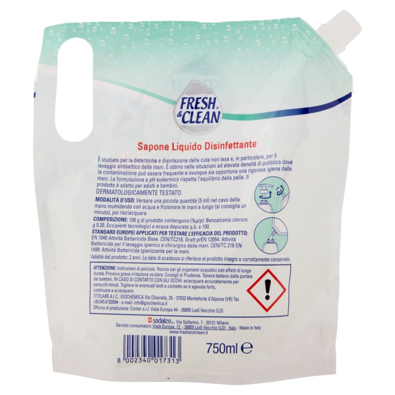 Fresh & Clean Sapone Liquido Disinfettante Ricarica 750 ml