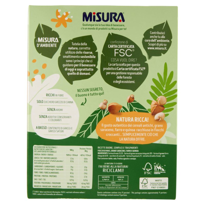 Misura Natura Ricca Cereali Antichi Grano Saraceno Farro e Quinoa 350 g