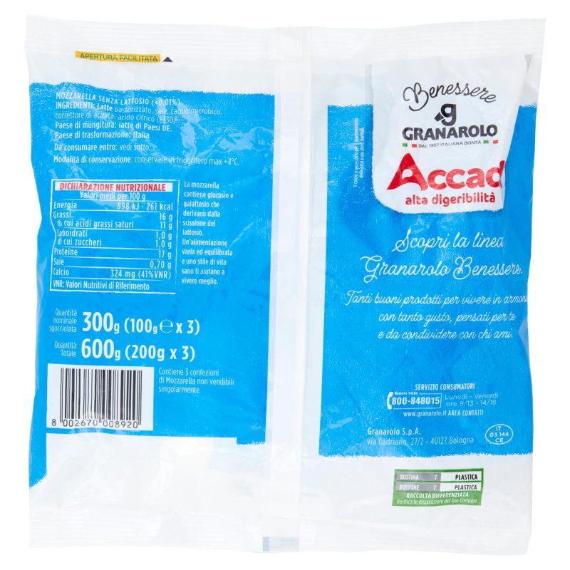 Accadì Benessere Mozzarella Senza Lattosio 3 x 100 g