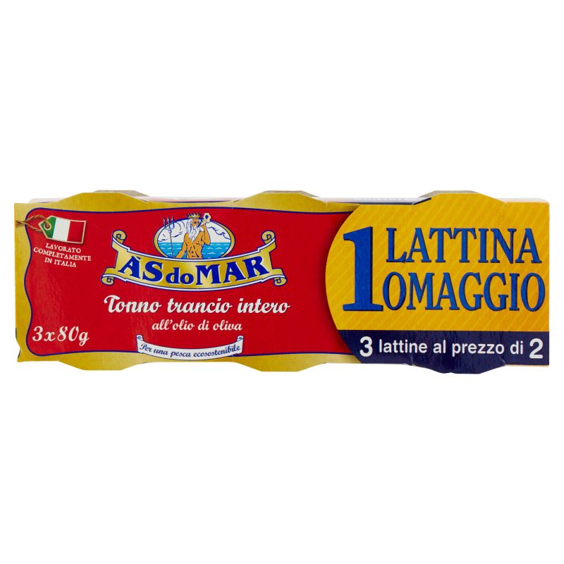 Asdomar Tonno Trancio intero all'olio di oliva	 80 g x 2 + 1