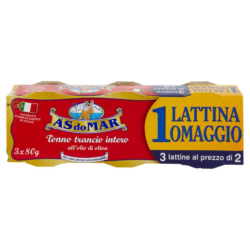 Asdomar Tonno Trancio intero all'olio di oliva	 80 g x 2 + 1