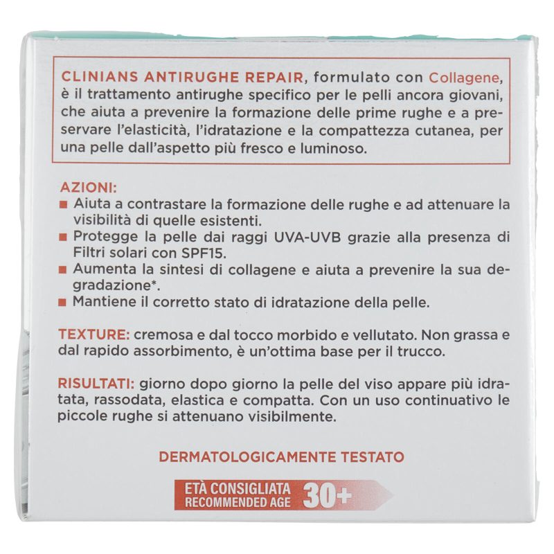 Clinians Antirughe Repair Trattamento Rassodante SPF15 Collagene ed Estratto di Melograno 50 mL