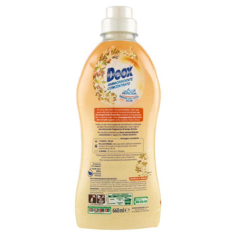 Deox, Ammorbidente Concentrato Lavatrice, Vaniglia e Argan, 33 Lavaggi, 660 ml