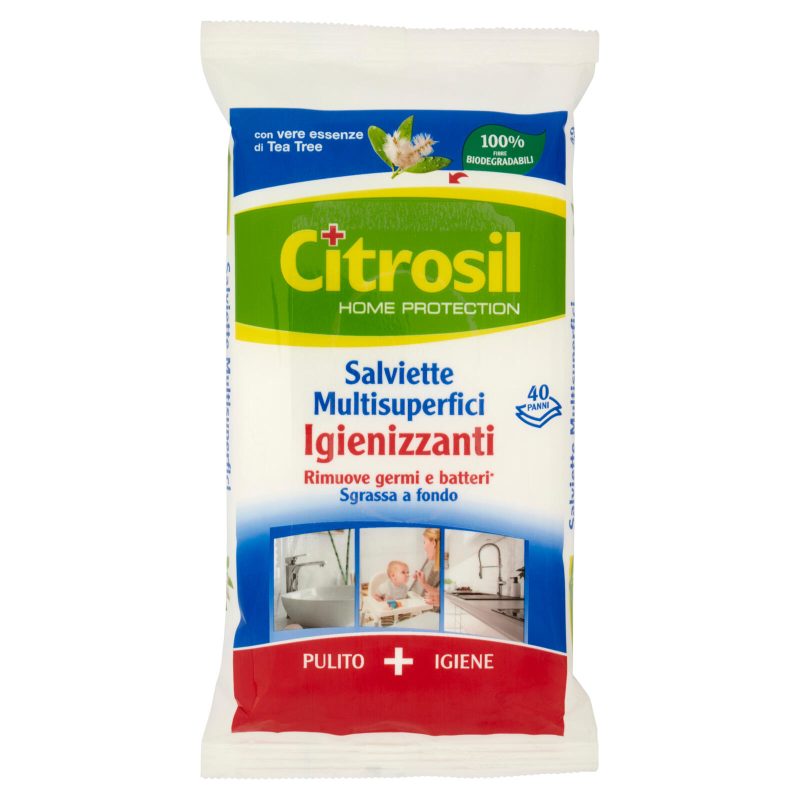 Citrosil Home Protection - Salviette Multisuperfici Igienizzanti germi e batteri Tea Tree 40 panni