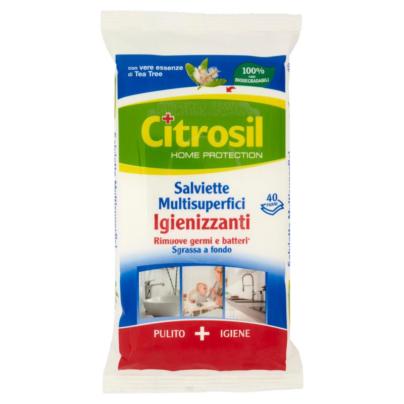 Citrosil Home Protection - Salviette Multisuperfici Igienizzanti germi e batteri Tea Tree 40 panni