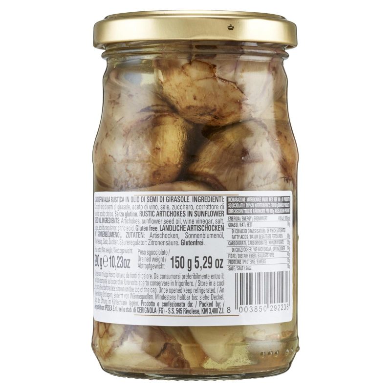 CARCIOFI INTERI ALLA RUSTICA IN OLIO DI SEMI DI GIRASOLE ML 314