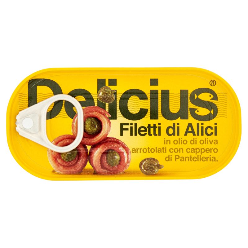 Delicius Filetti di Alici in olio di oliva arrotolati con cappero di Pantelleria 46 g