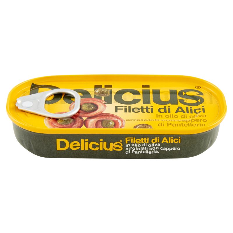 Delicius Filetti di Alici in olio di oliva arrotolati con cappero di Pantelleria 46 g