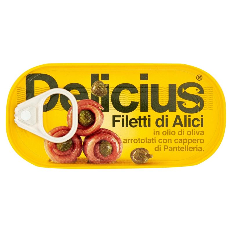 Delicius Filetti di Alici in olio di oliva arrotolati con cappero di Pantelleria 46 g