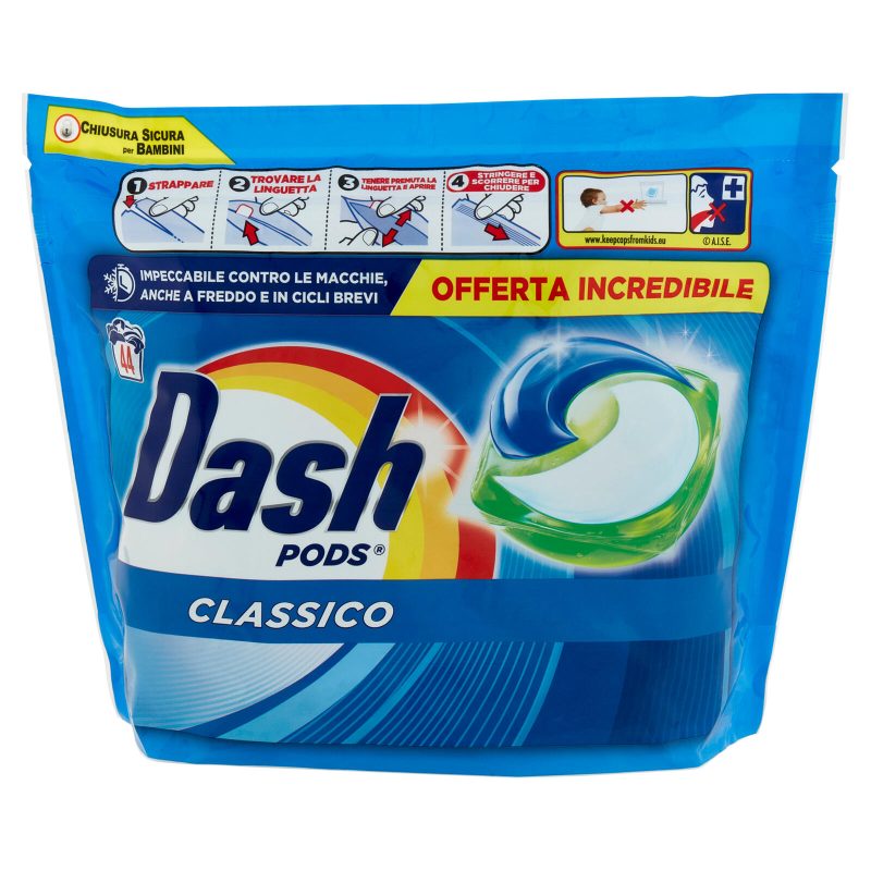 Dash Pods Detersivo Lavatrice In Capsule, Classico, 44 Lavaggi 858 g