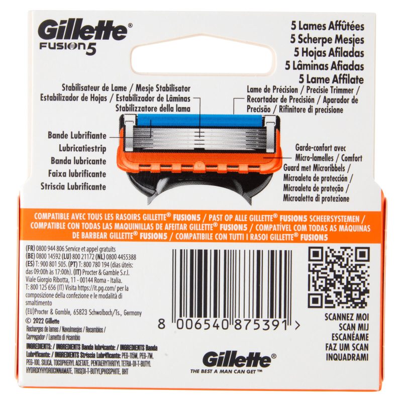 Gillette Fusion5 Lamette di ricambio per Rasoio da Uomo, 4 Ricariche