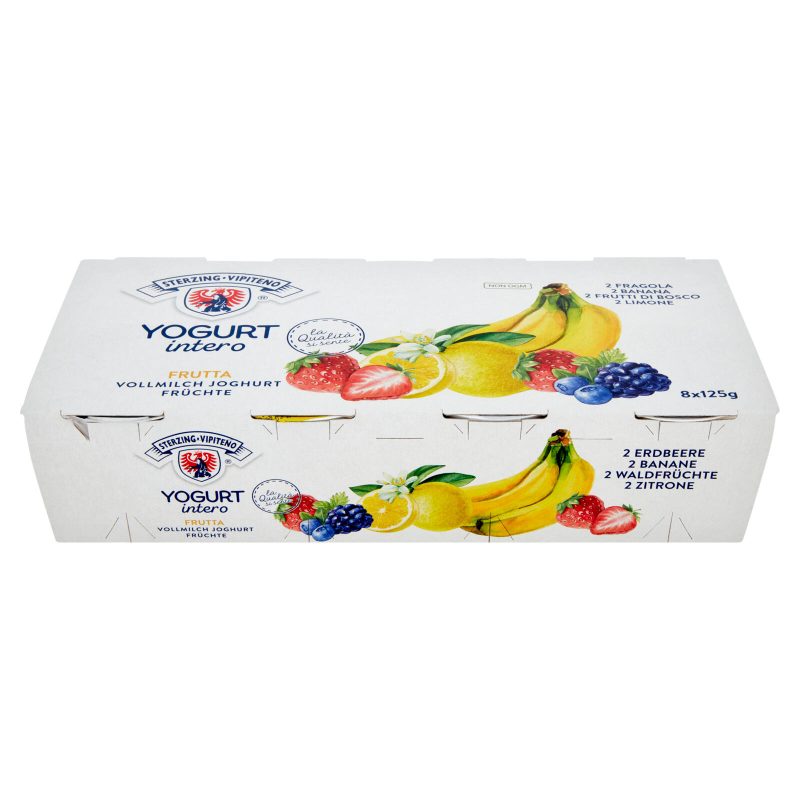 Sterzing Vipiteno Yogurt intero Frutta 2 Fragola, 2 Banana, 2 Frutti di Bosco, 2 Limone 8 x 125 g