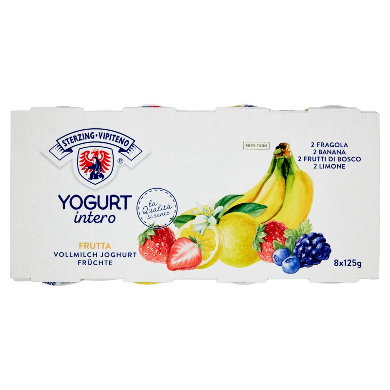 Sterzing Vipiteno Yogurt intero Frutta 2 Fragola, 2 Banana, 2 Frutti di Bosco, 2 Limone 8 x 125 g