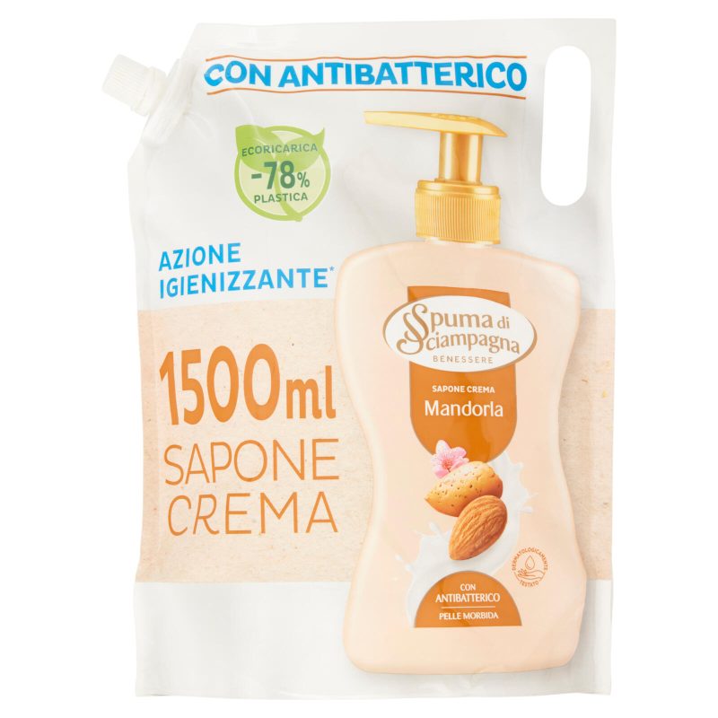 Spuma di Sciampagna Benessere Sapone Crema Mandorla Ecoricarica 1500 ml