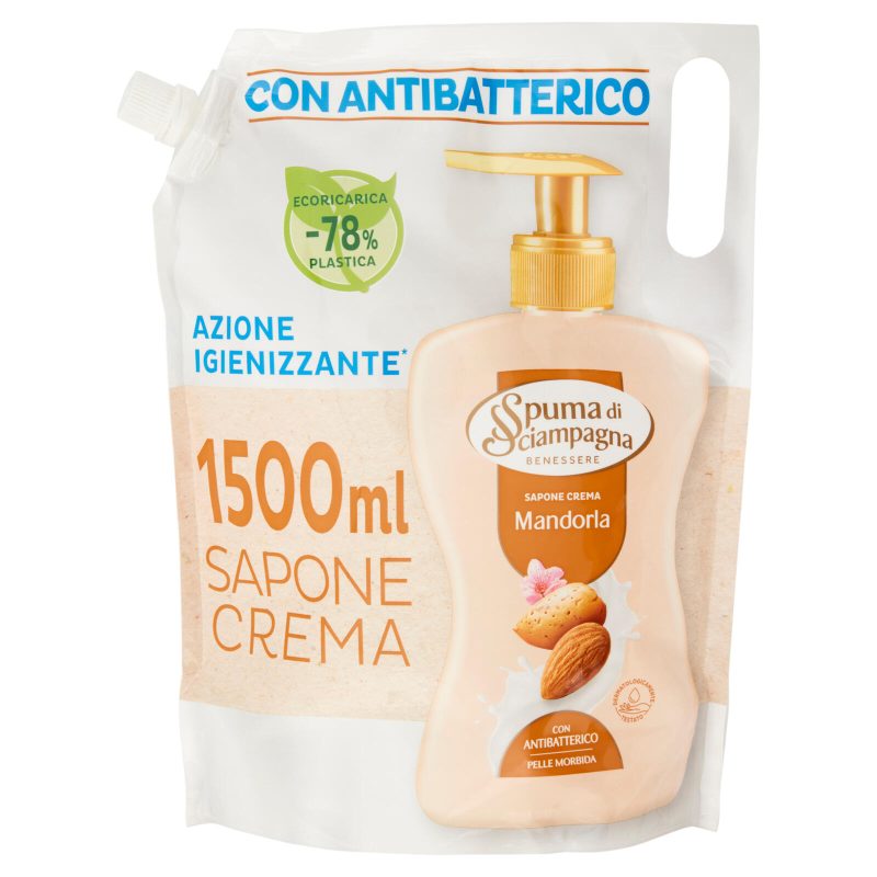 Spuma di Sciampagna Benessere Sapone Crema Mandorla Ecoricarica 1500 ml