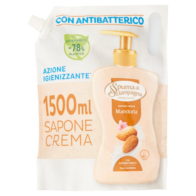 Spuma di Sciampagna Benessere Sapone Crema Mandorla Ecoricarica 1500 ml