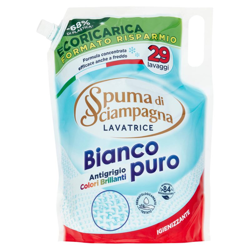 Spuma di Sciampagna Bianco puro Lavatrice Igienizzante Ecoricarica 1305 ml