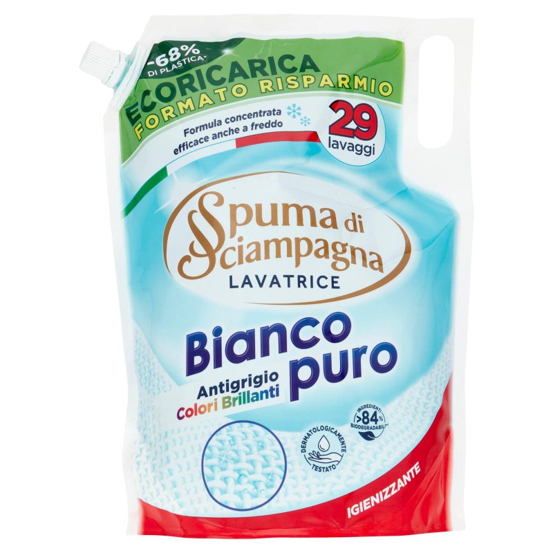 Spuma di Sciampagna Bianco puro Lavatrice Igienizzante Ecoricarica 1305 ml