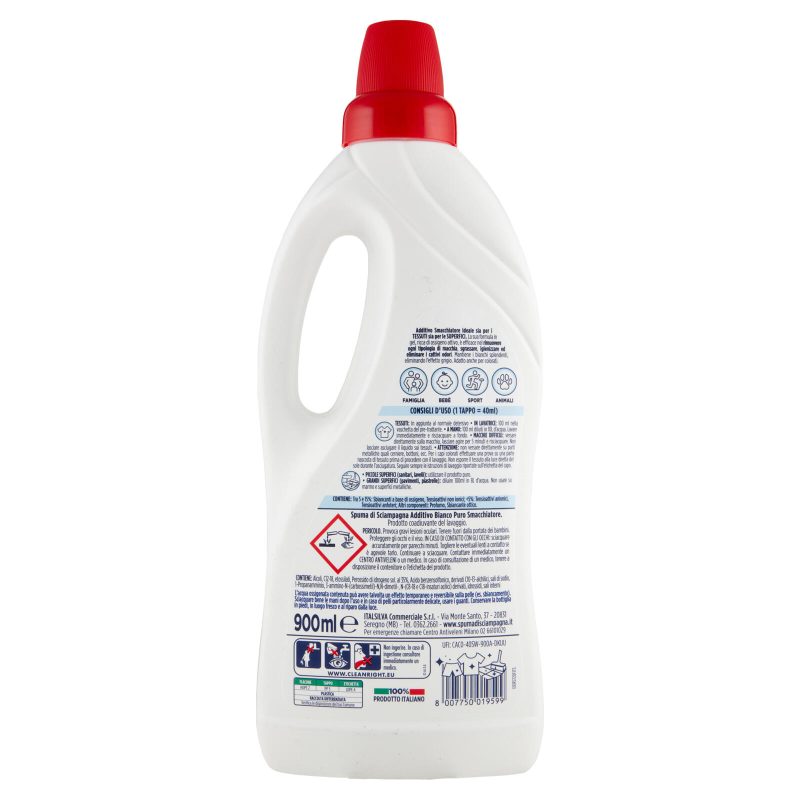 Spuma di Sciampagna Additivo Bianco Puro Smacchiatore Ideale per Tessuti e Superfici 900 ml