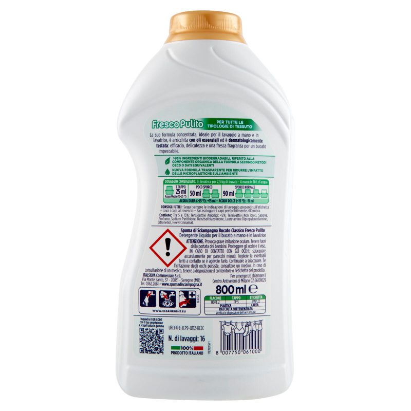 Spuma di Sciampagna Fresco Pulito Bucato Classico 800 ml