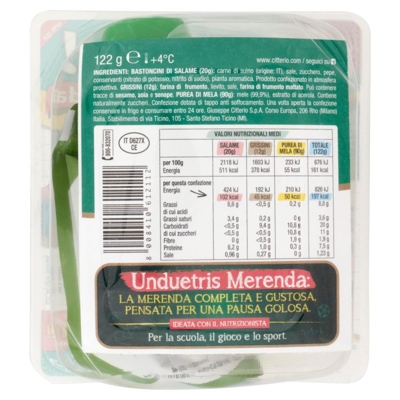 Citterio un due tris! merenda purea di mela + bastoncini di Salame + Grissini 122 g