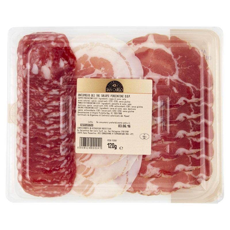 Salumificio San Carlo i Piacentini Antipasto dei Tre Salumi Piacentini D.O.P 120 g