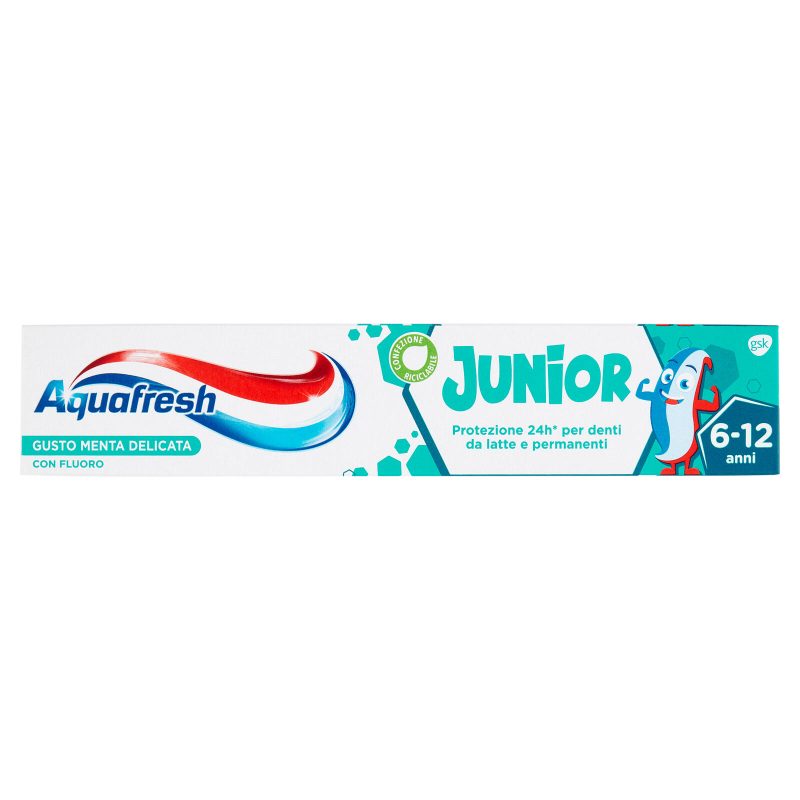 Aquafresh Junior Dentifricio Specifico per Bambini 6-12 anni con Fluoro Gusto Menta Delicata 75 ml