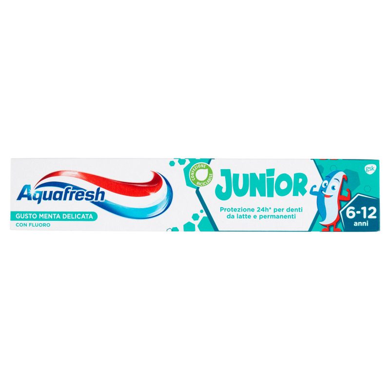 Aquafresh Junior Dentifricio Specifico per Bambini 6-12 anni con Fluoro Gusto Menta Delicata 75 ml