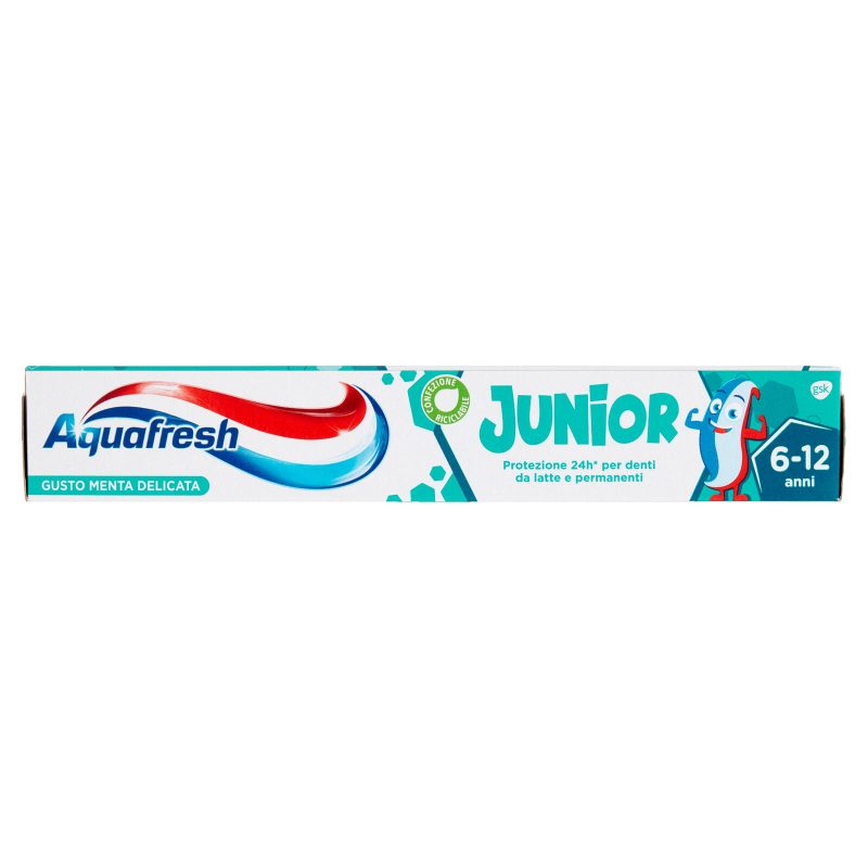 Aquafresh Junior Dentifricio Specifico per Bambini 6-12 anni con Fluoro Gusto Menta Delicata 75 ml