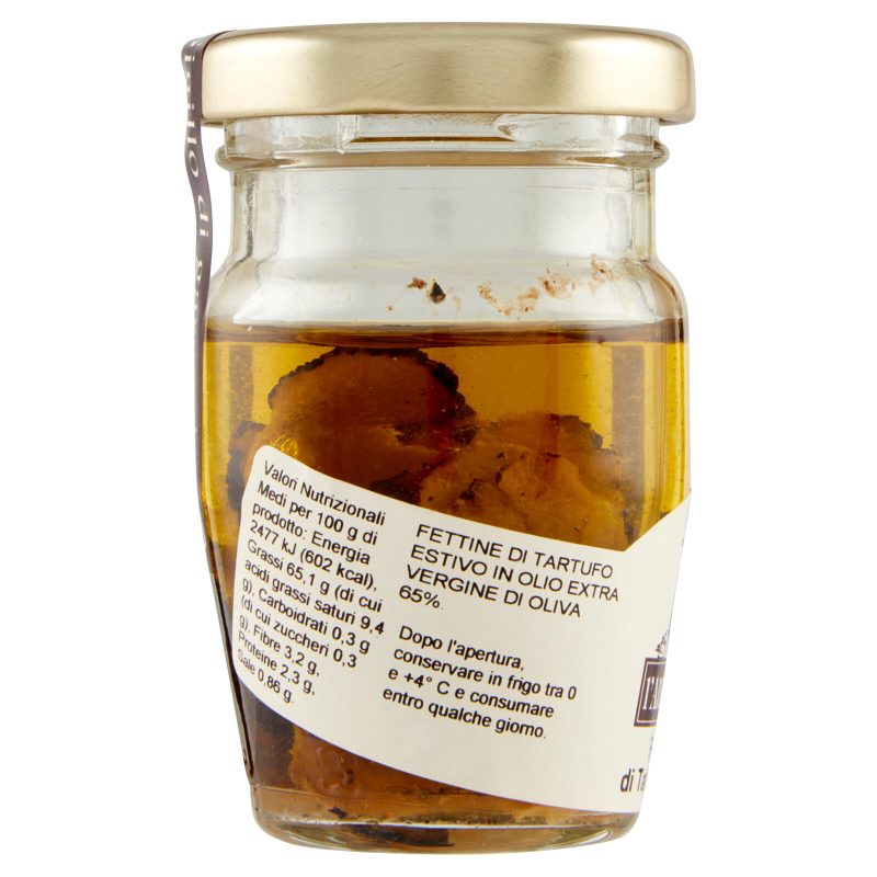 Fettine di tartufo estivo in olio extra vergine di oliva 65%
50 g