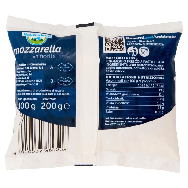 Bayernland mozzarella valfiorita 100 g