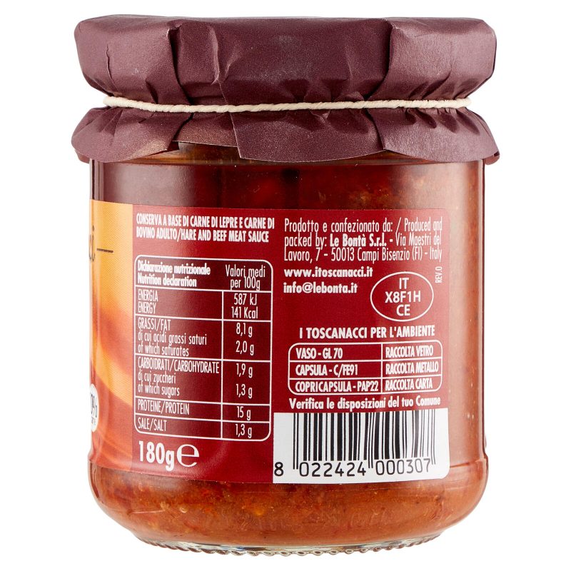 I toscanacci Ragù di Lepre 180 g