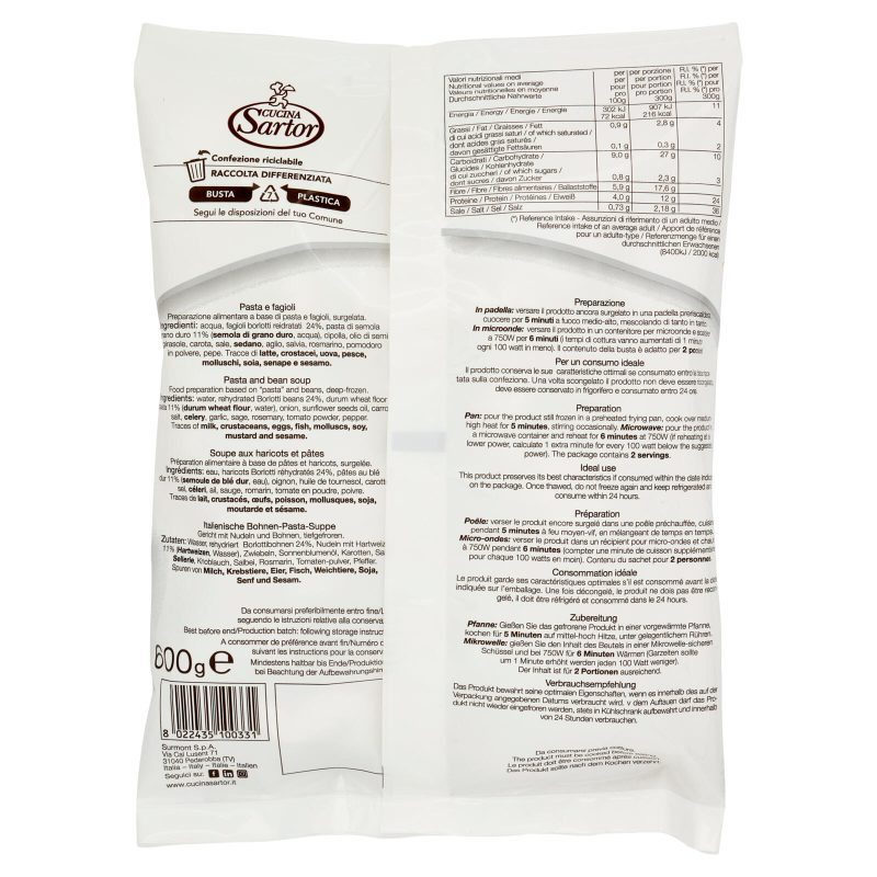 Cucina Sartor Pasta e Fagioli Surgelata 600 g