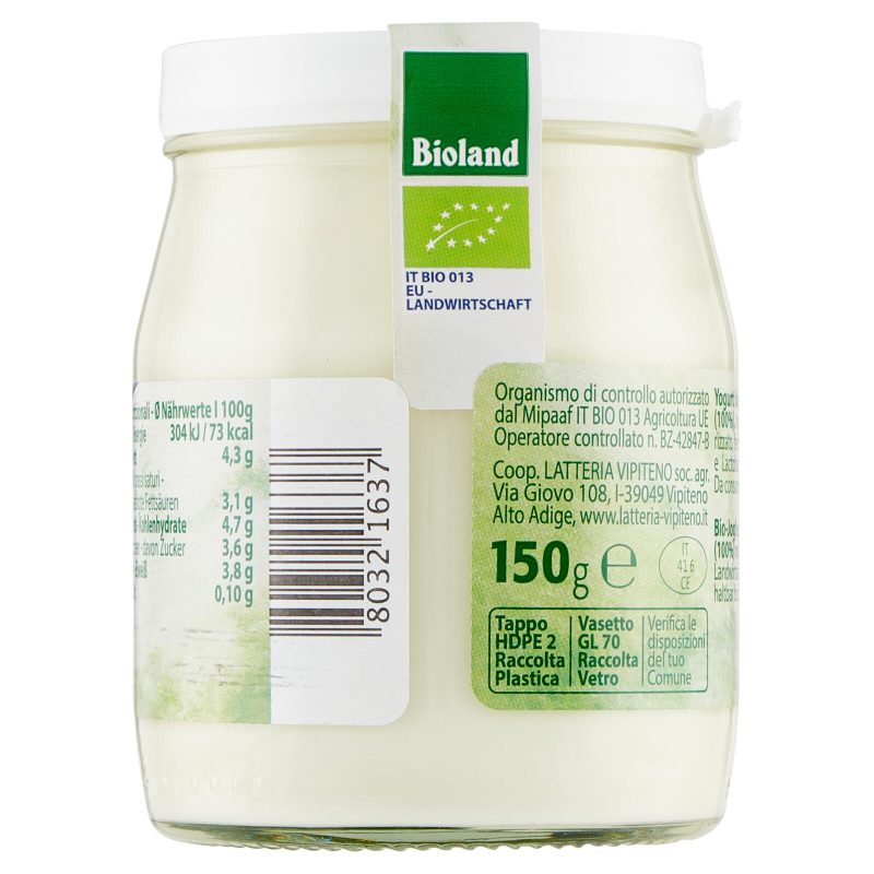 Sterzing Vipiteno bio yogurt da latte fieno bianco 150 g