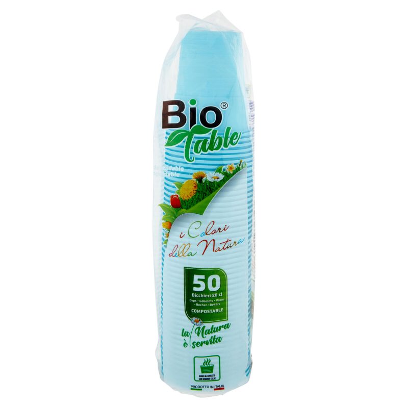 Bio Table i colori della natura Bicchieri 20 cl Compostable Azzurro 50 pz